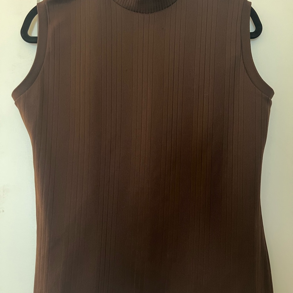 Brown Sleeveless Ribbed Top
